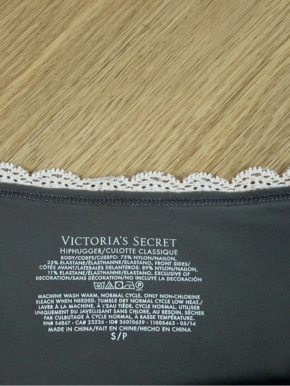 Victoria's Secret Gray Bikini Panty with White Lace Trim